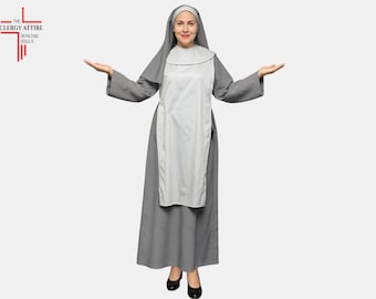 Classic Gray Nun Habit in Gray, Royal  Blue and Brown for Holy Purpose: Traditional Religious Attire