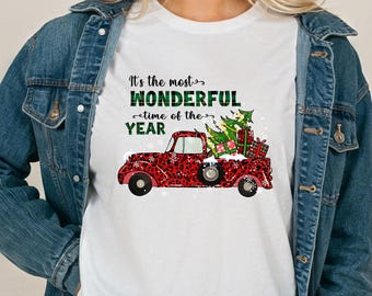 Comfort Colors Most Wonderful Time Red Leopard Truck Christmas T‑Shirt Long Sleeve Holiday Tee