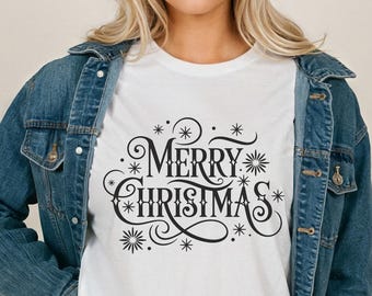 Merry Christmas Script Holiday Typography Tee Comfort Colors Shirt Retro Festive Lettering Christmas Tshirt Longsleeve Top