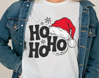 Comfort Colors Ho Ho Ho Santa Hat Retro Christmas TShirt or Long Sleeve Cute Festive Holiday Season Graphic Tee Gift