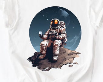 Comfort Colors Astronaut Holding Ice Cream Tee Or Long Sleeve Shirt – Chill Outer Space Graphic With Night Sky And Humor Twist
