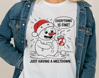 Comfort Colors Funny Melting Snowman Everything Is Fine Christmas TShirt or Long Sleeve Holiday Humor Graphic Tee Gift