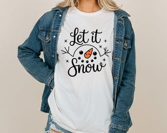 Comfort Colors Let It Snow Snowman Face Christmas TShirt or Long Sleeve Cute Winter Holiday Festive Graphic Tee