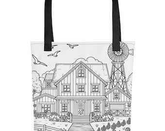Farmhouse Coloring Book Tote bag - Color Me Tote