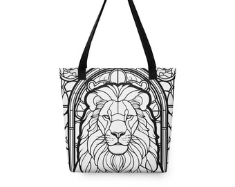 Stained Glass Lion Color-Me Tote bag