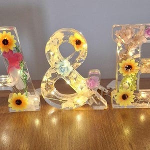 Letras de resina iluminadas personalizadas para bodas. Un complemento decorativo para tu boda o evento especial. Luz de noche perfecta, hermosa y elegante.