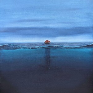 Hopeless – Original Acrylic Painting | Surreal Ocean Art | Minimal Seascape | Dark Water Symbolism | Blue Sea Wall Decor