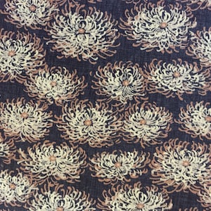 Fabric for Quilting, Sewing or Crafts Moda Navy or Indigo Blue with Beige & Tan Medium Mums Flowers