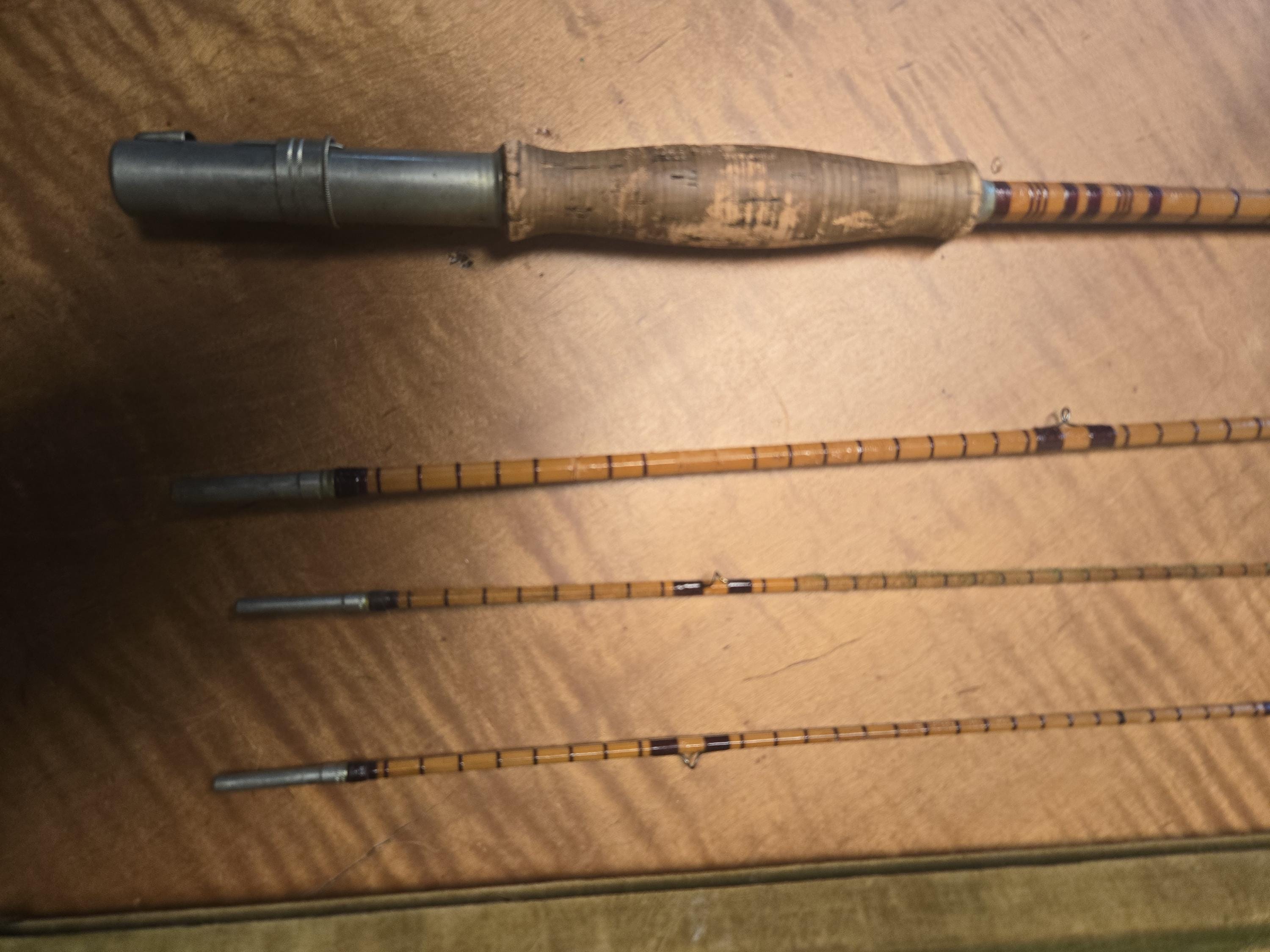 antique separating cane fishing pole with handle Tonkin Net and Tip holder Unbranded Pole Vintage Fishing Rods