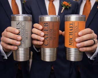 Groomsmen Tumbler Gift | Engraved Personalized Faux Leather Wedding Party Gift | Best Man & Groomsmen