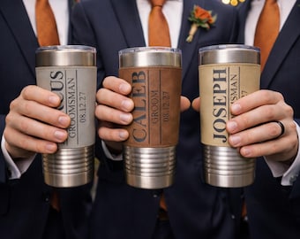 Groomsmen Tumbler - Engraved Leatherette, 20oz Insulated Mug