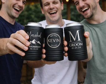 Bachelor Party Can Cooler | Engraved Metal Koozie for Groom Squad | Personalized Beer Holder for Guys Trip