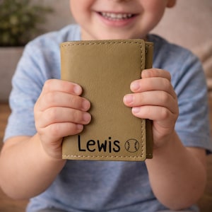 Kids Wallet | Personalized Engraved Leather Trifold Wallet for Boys | Custom Name Wallet Gift for Kids