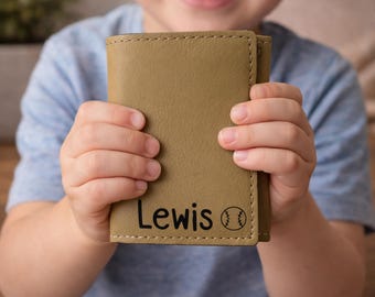 Kids Wallet | Personalized Engraved Leather Trifold Wallet for Boys | Custom Name Wallet Gift for Kids