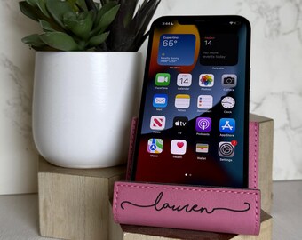 Phone Stand Leatherette – Custom Engraved iPhone & Tablet Holder
