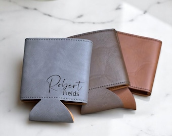 Engraved Faux Leather Can Cooler: Personalized Groomsmen Gift
