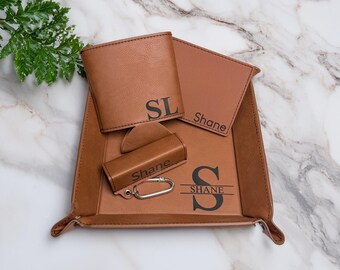 Men's Gift Set – Custom Leather Wallet, Tray, Power Bank & Cooler