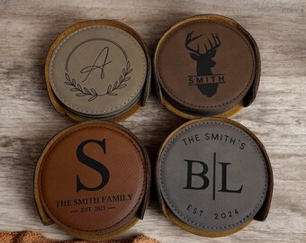 Personalized Leather Coasters for Groomsmen, Custom Engraved Wedding Gift, Best Man & Groom Gift