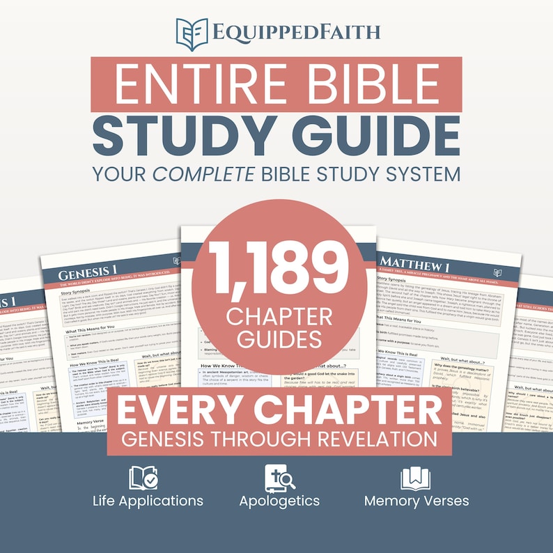 Full Bible Study Guide Printable or Digital Curriculum, Every Chapter, Christian Devotional with Apologetics Insights, PDF