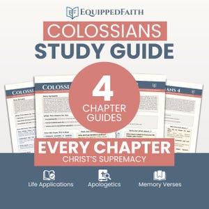 May include: A study guide for Colossians with the text "Colossians Study Guide" at the top. The guide includes 4 chapter guides and the text "Every Chapter Christ's Supremacy". The guide also includes sections for life applications, apologetics, and memory verses.