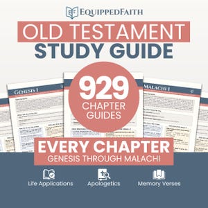 Könnte beinhalten: Ein Studienführer mit dem Titel "Old Testament Study Guide" mit dem Text "929 Chapter Guides" in einem kreisförmigen Design. Der Führer behandelt jedes Kapitel von Genesis bis Maleachi, mit Abschnitten über Lebensanwendungen, Apologetik und Merksprüche.