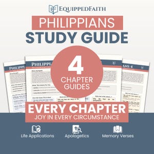 Könnte beinhalten: Ein Studienführer mit dem Titel "Philipper" mit dem Text "Studienführer" in Blau. Der Führer enthält 4 Kapitel-Guides und den Text "Jedes Kapitel Freude in jeder Situation". Es gibt auch Symbole für Anwendungen.