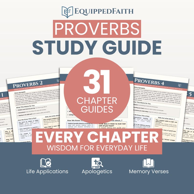 Proverbs Bible Study Guide Printable or Digital Curriculum, Every Chapter, Christian Devotional with Apologetics Insights