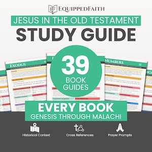 May include: A study guide titled "Jesus in the Old Testament" with the text "Study Guide" in large, bold letters. The image features several book guides, a green circle with the number "39", and the text "Every Book Genesis Through Malachi".
