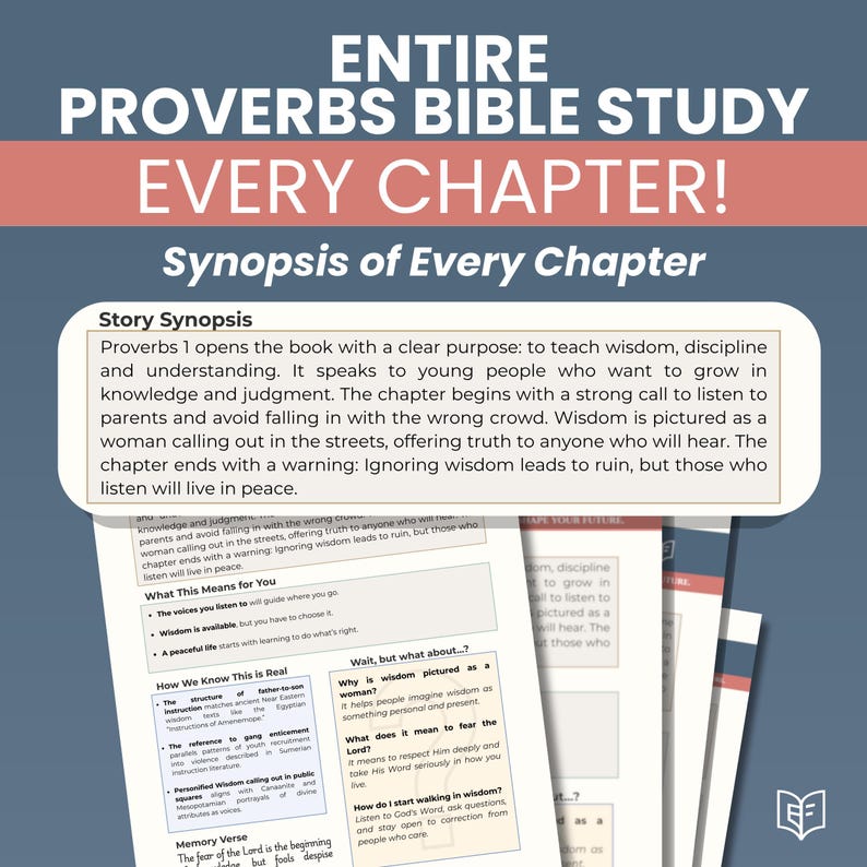 Proverbs Bible Study Guide Printable or Digital Curriculum, Every Chapter, Christian Devotional with Apologetics Insights