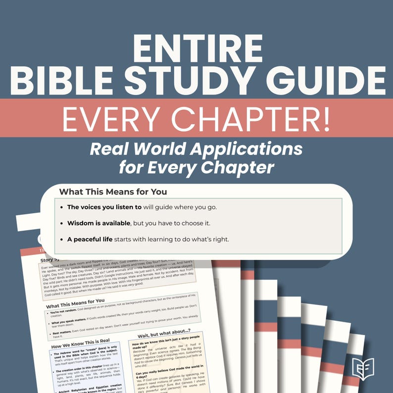 Full Bible Study Guide Printable or Digital Curriculum, Every Chapter, Christian Devotional with Apologetics Insights