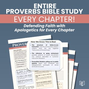 Proverbs Bible Study Guide Printable or Digital Curriculum, Every Chapter, Christian Devotional with Apologetics Insights