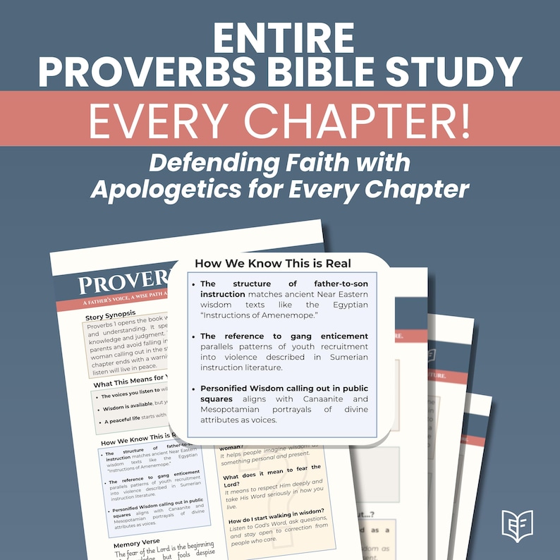 Proverbs Bible Study Guide Printable or Digital Curriculum, Every Chapter, Christian Devotional with Apologetics Insights