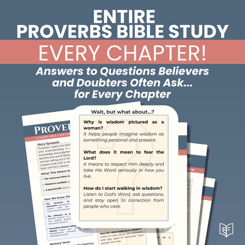 Proverbs Bible Study Guide Printable or Digital Curriculum, Every Chapter, Christian Devotional with Apologetics Insights