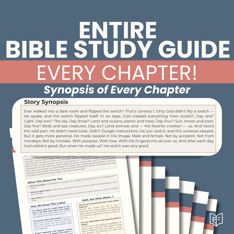 Full Bible Study Guide Printable or Digital Curriculum, Every Chapter, Christian Devotional with Apologetics Insights