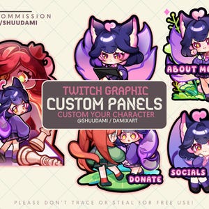 Custom FULL Body Chibi Panels | Vtuber Panels | Personalized Twitch | Cute Chibi Panel, Pet Panel, Anime Panel | Anime Panel for your Stream