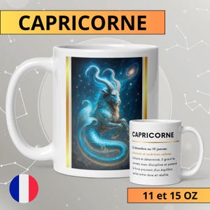 Kubek do kawy Capricorn Biały błyszczący ceramiczny 325 ml i 425 ml, złoty wzór, znak zodiaku, wyjątkowy spersonalizowany prezent