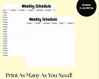Horario semanal imprimible / Planificador horizontal de 11 x 8,5 / Hoja de bloqueo de tiempo / Descarga digital reutilizable
