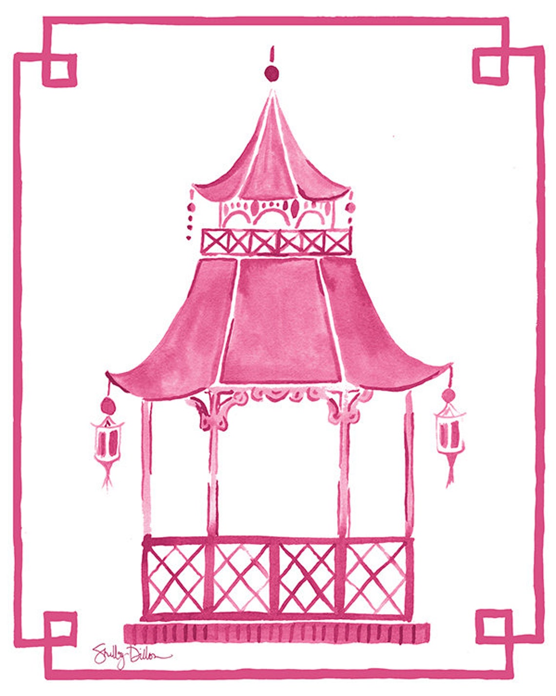 Pagoda Picture Pink Chinoiserie Print Pagoda Decor Pagoda - Etsy