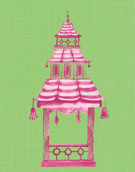 Chinoiserie Prints Chinoiserie Wall Art Pink Pagoda Print Etsy