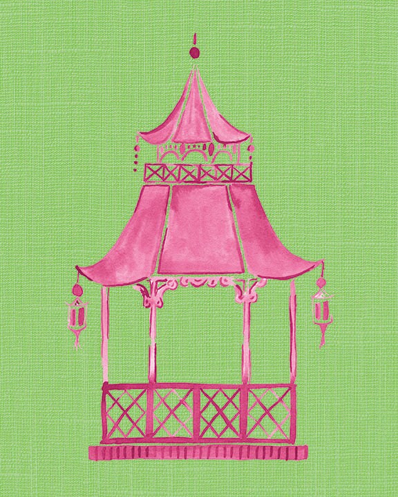Chinoiserie Prints Chinoiserie Wall Art Pink Pagoda Print Etsy