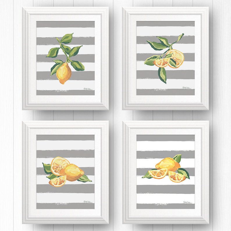 Lemon Wall Art Bundle Lemon Art Print Set Lemon Etsy