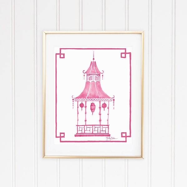 Pagode Decor, pagode imprimé mural, Art pagode rose, rose Chinoiserie Print, photo de la pagode, pagode Preppy, Art asiatique rose