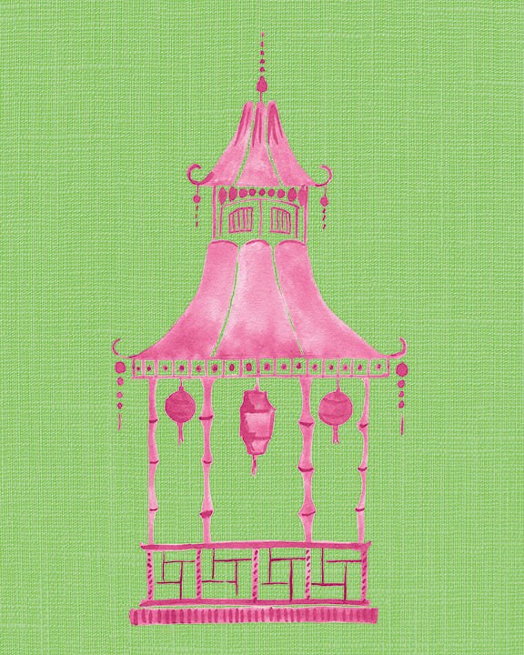 Chinoiserie Prints Chinoiserie Wall Art Pink Pagoda Print Etsy