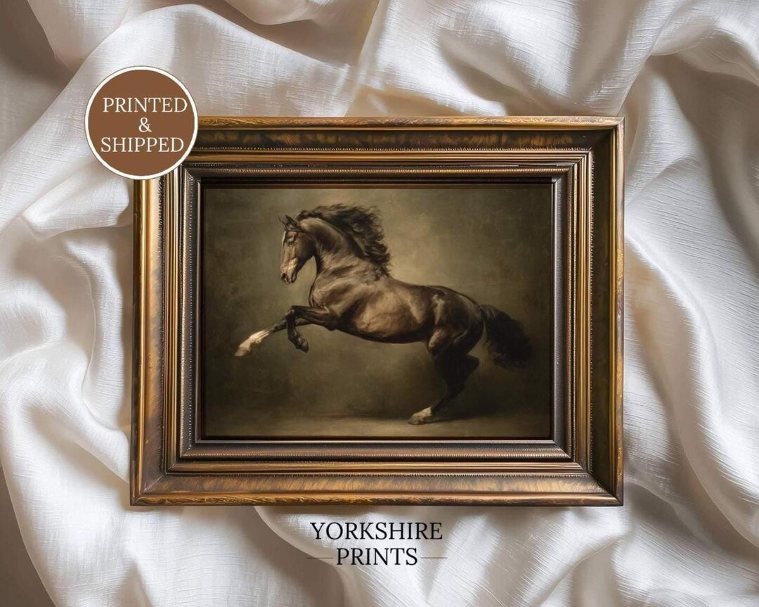 Vintage Horse Wall Art Print, Traditional Dark Equestrian Oil Painting ...
