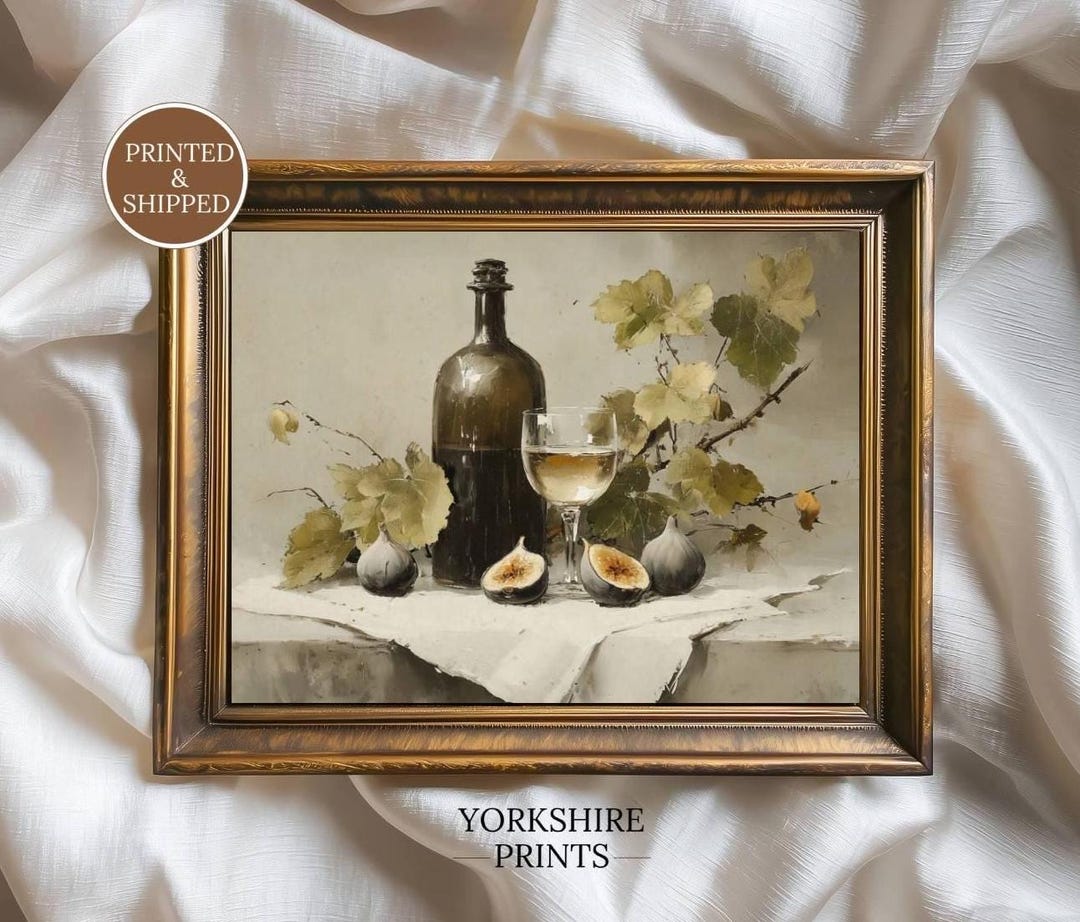 Vintage Wine Still Life Print, Rustic Kitchen Wall Art, Figs Botanical ...