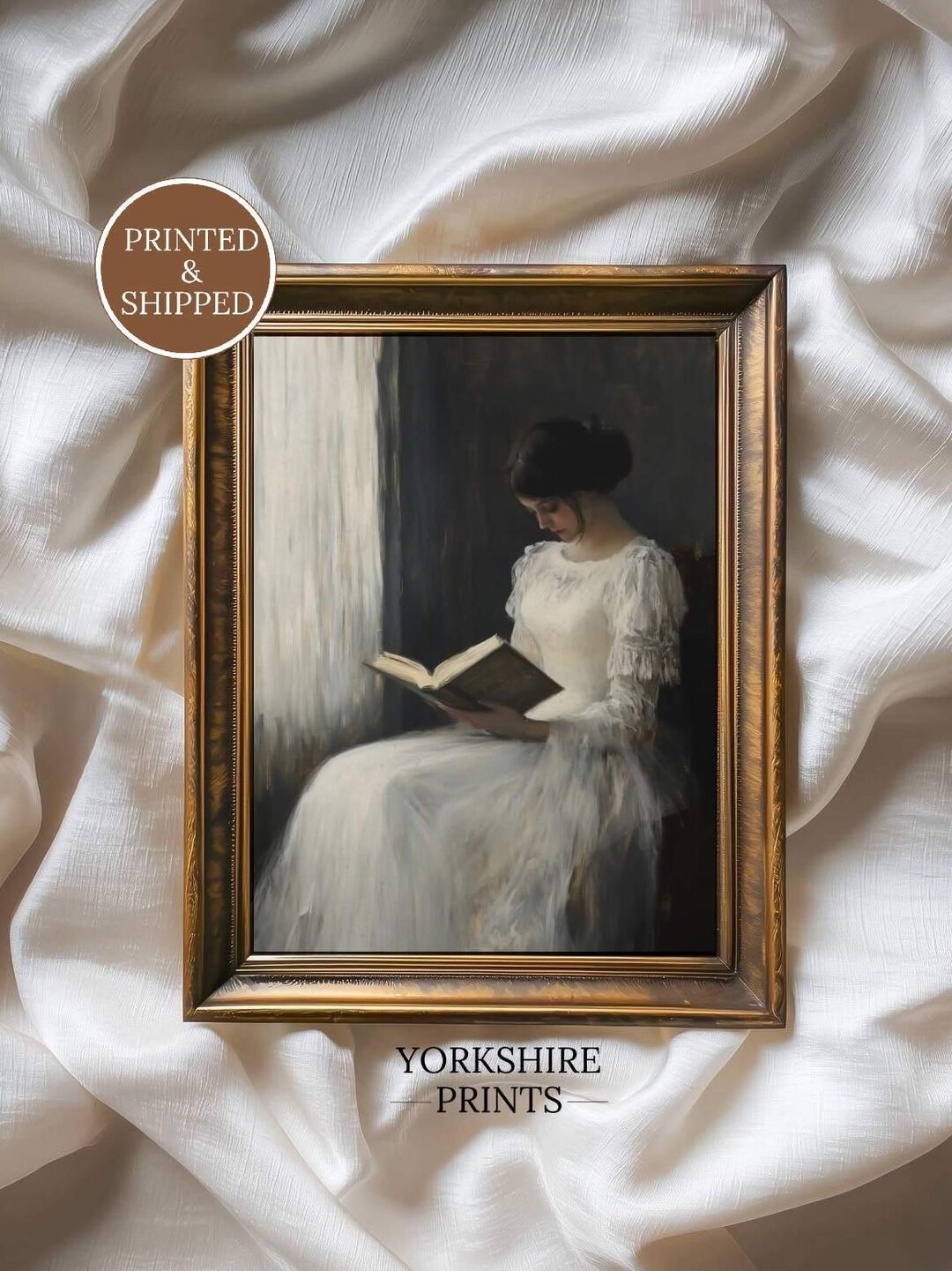 Victorian Woman Reading Book Wall Art, Vintage Moody Portrait, Classic ...