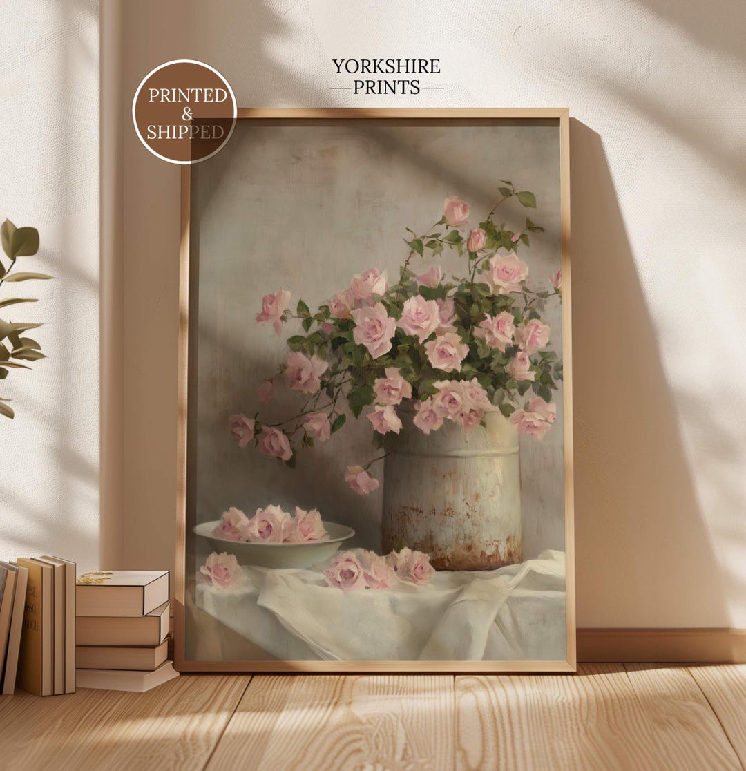 pink-rose-wall-art-print-floral-still-life-painting-vintage-cottage