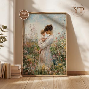 母と子の花の絵画 – 印刷して発送 – ヴィンテージスタイルの印象派の美術ポスター – ロマンチックな保育園や母の日のギフト