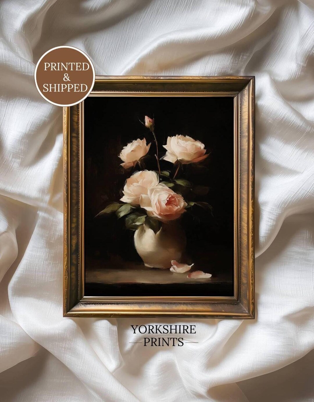 Vintage Rose Wall Art Print, Moody Floral Painting, Cottagecore Shabby ...