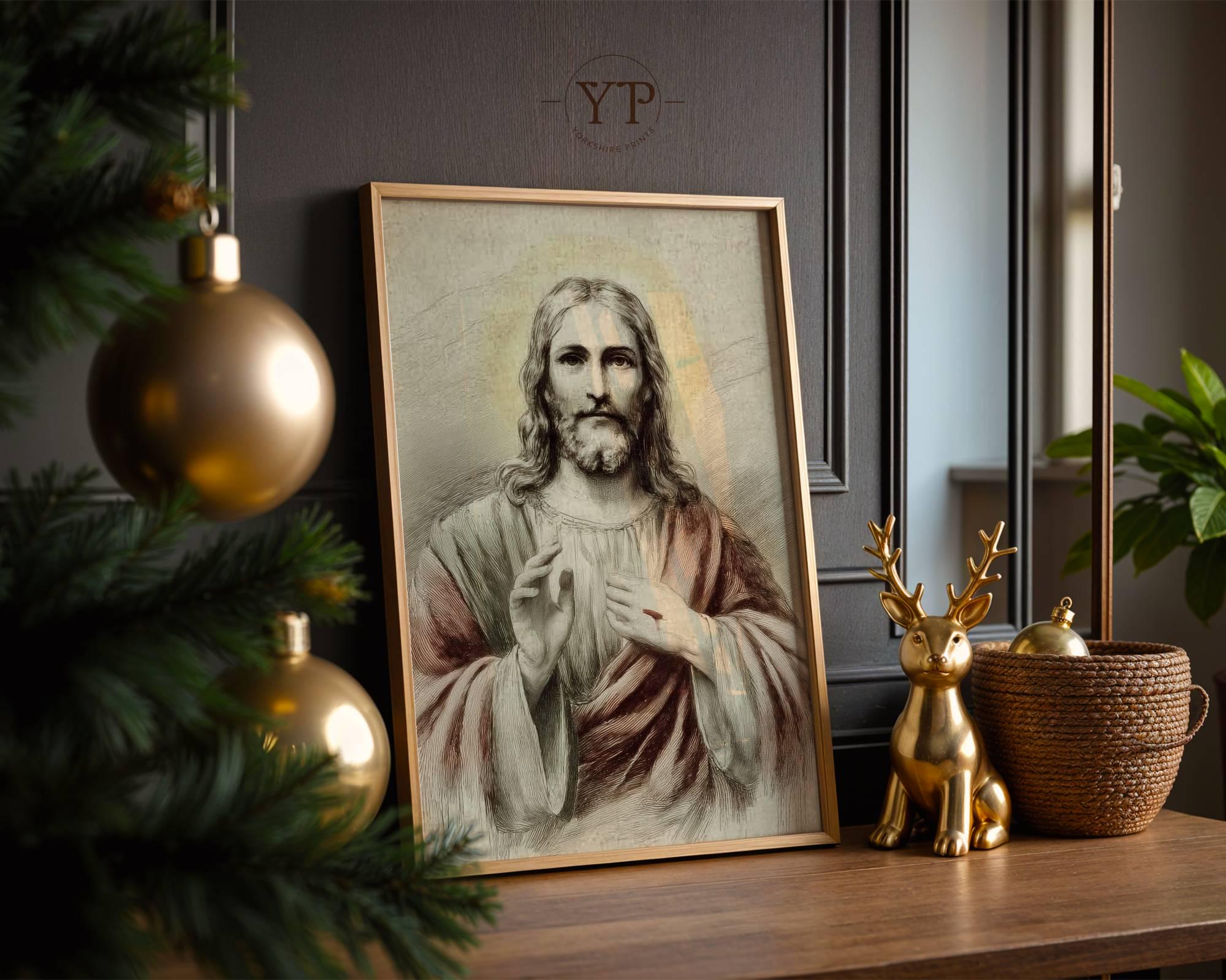 Jesus Christ Portrait Print | Vintage Religious Home Decor | Printed ...